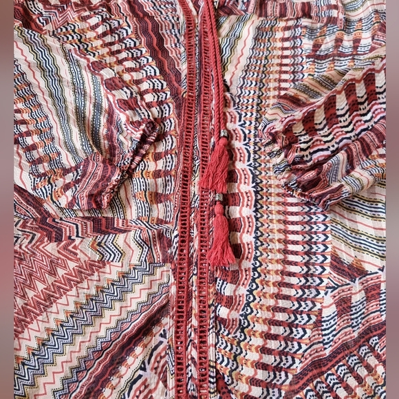 Daniel Rainn Sheer Stylish Boho Rust Multi-Coloured Flowy Blouse - Picture 5 of 8